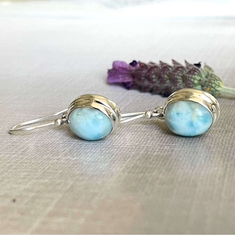 925 Sterling silver Larimar dangle earrings! B O H O - Picture 16 of 17
